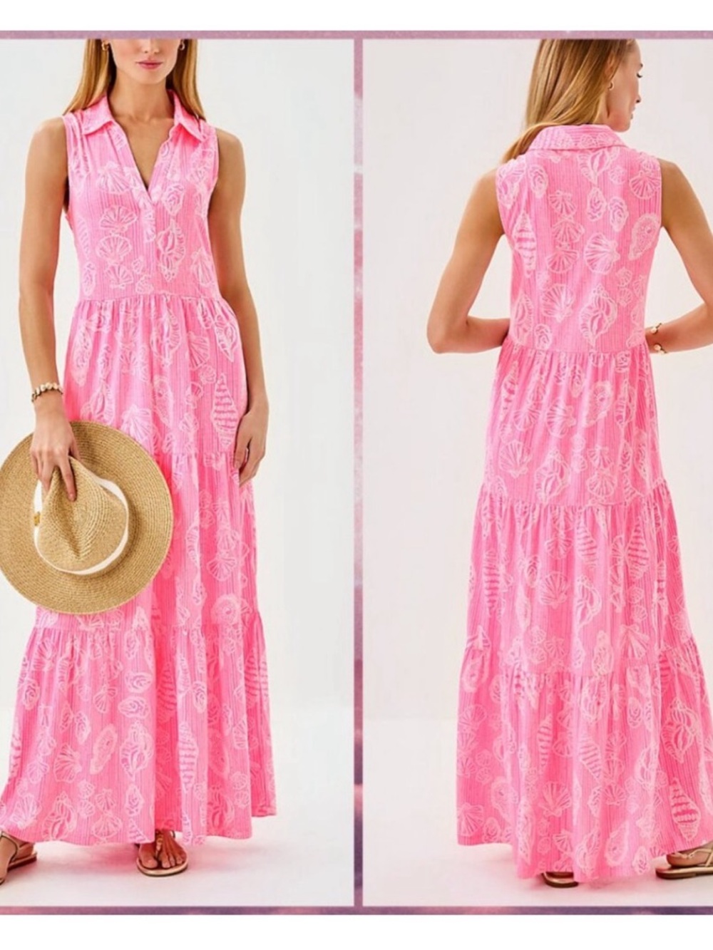 Lilly Pulitzer size medium Riegan Maxi Dress Rousseau Pink Cool As Shell